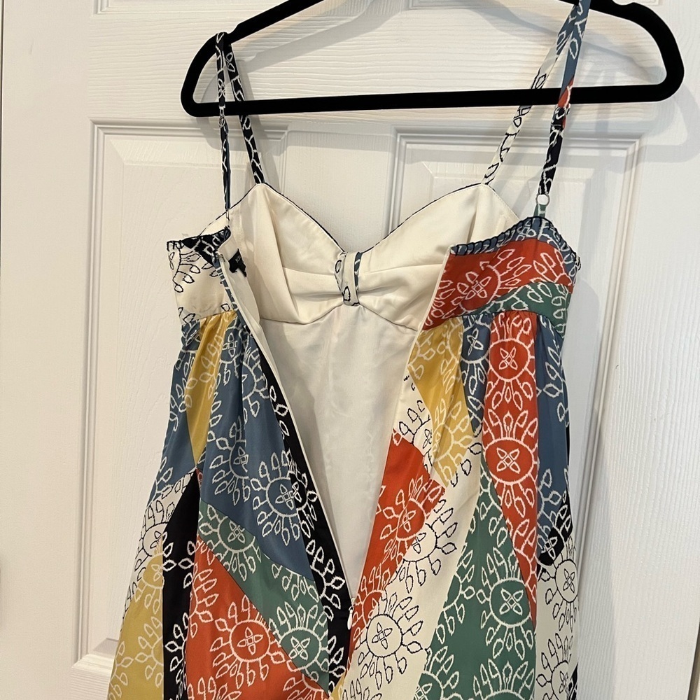 BCBG MAXAZRIA Spaghetti Strap Quilt Patchwork Mini Baby-doll Dress Bow Chest - Picture 13 of 16